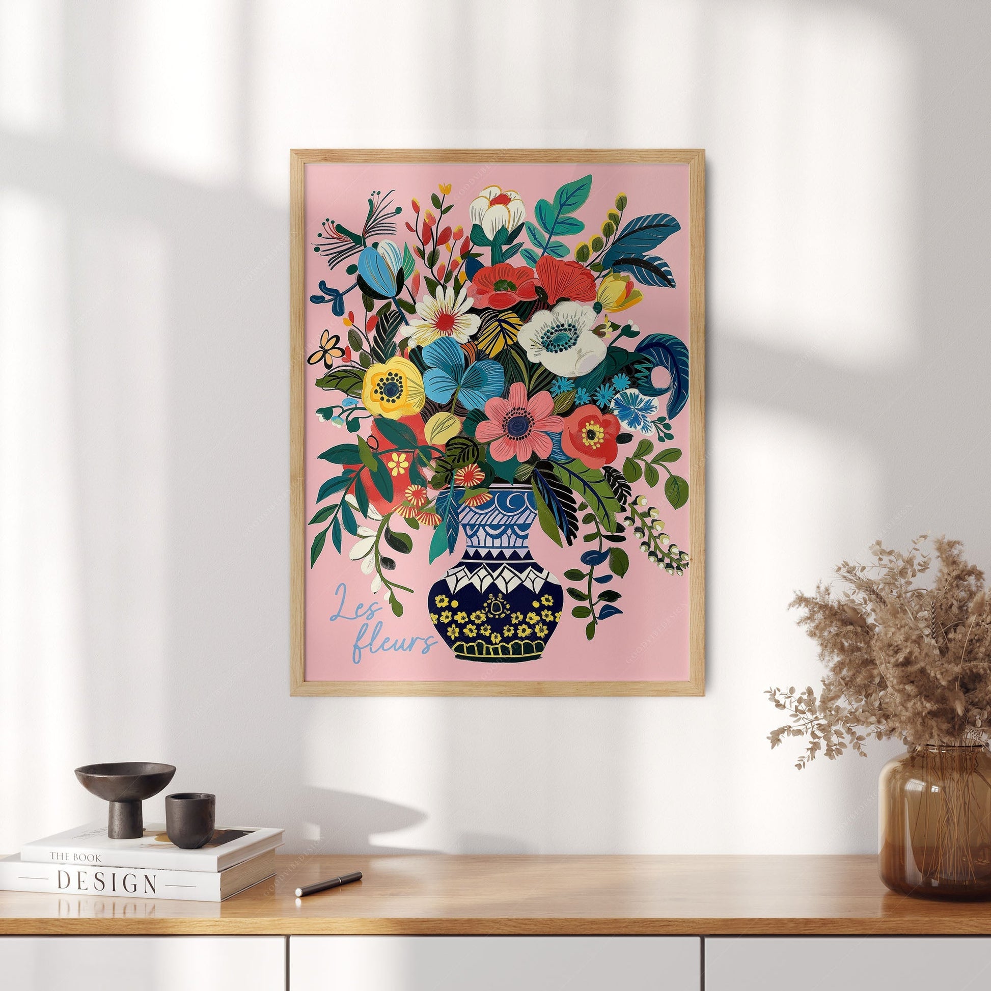 Les Fleurs Botanical Art Print – Colorful Flower Vase Wall Poster