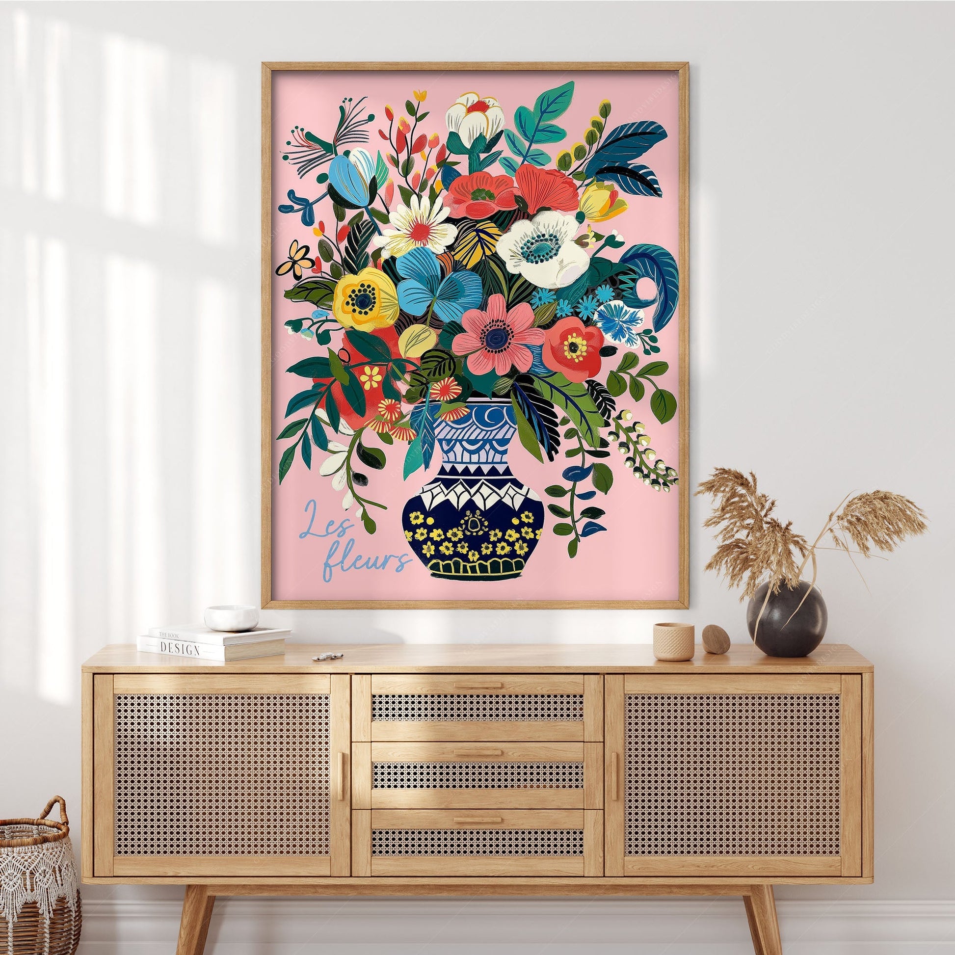 Les Fleurs Botanical Art Print – Colorful Flower Vase Wall Poster