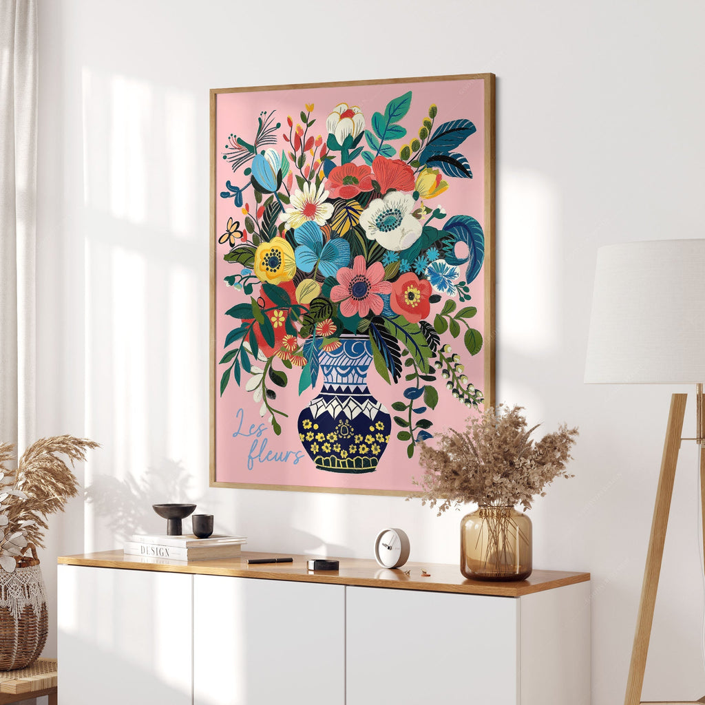 Les Fleurs Botanical Art Print – Colorful Flower Vase Wall Poster