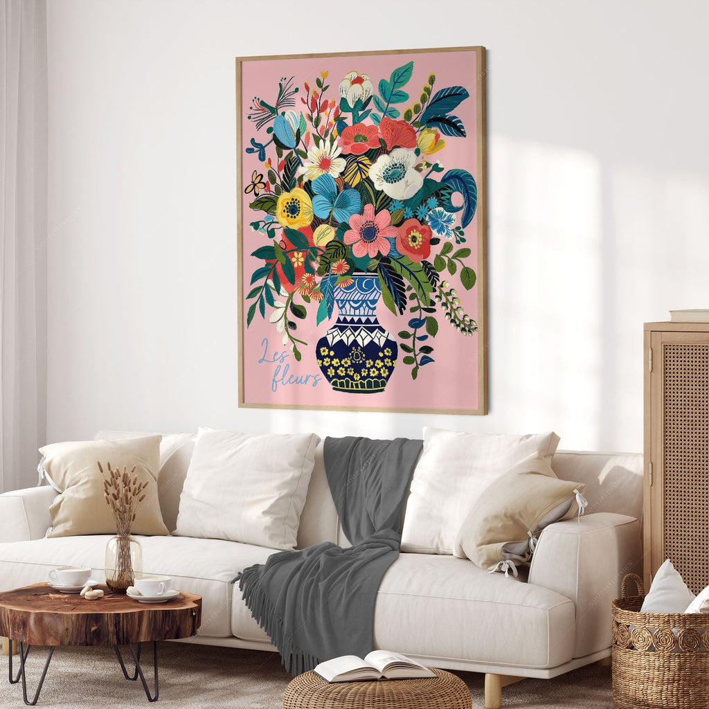 Les Fleurs Botanical Art Print – Colorful Flower Vase Wall Poster