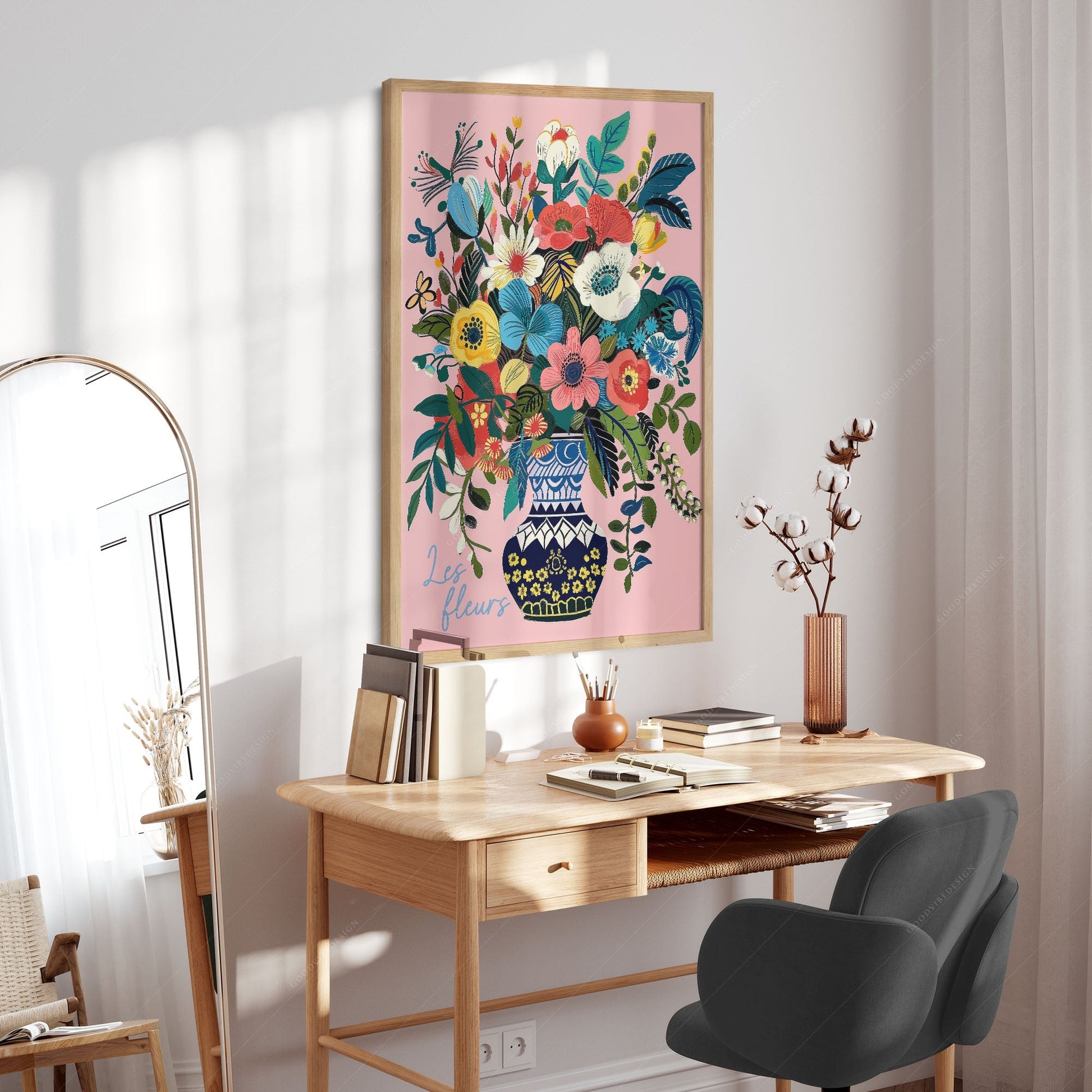 Les Fleurs Botanical Art Print – Colorful Flower Vase Wall Poster