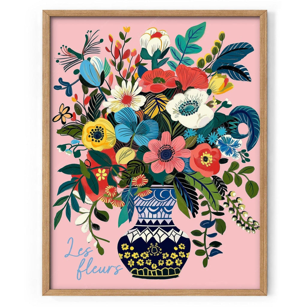 Les Fleurs Botanical Art Print – Colorful Flower Vase Wall Poster