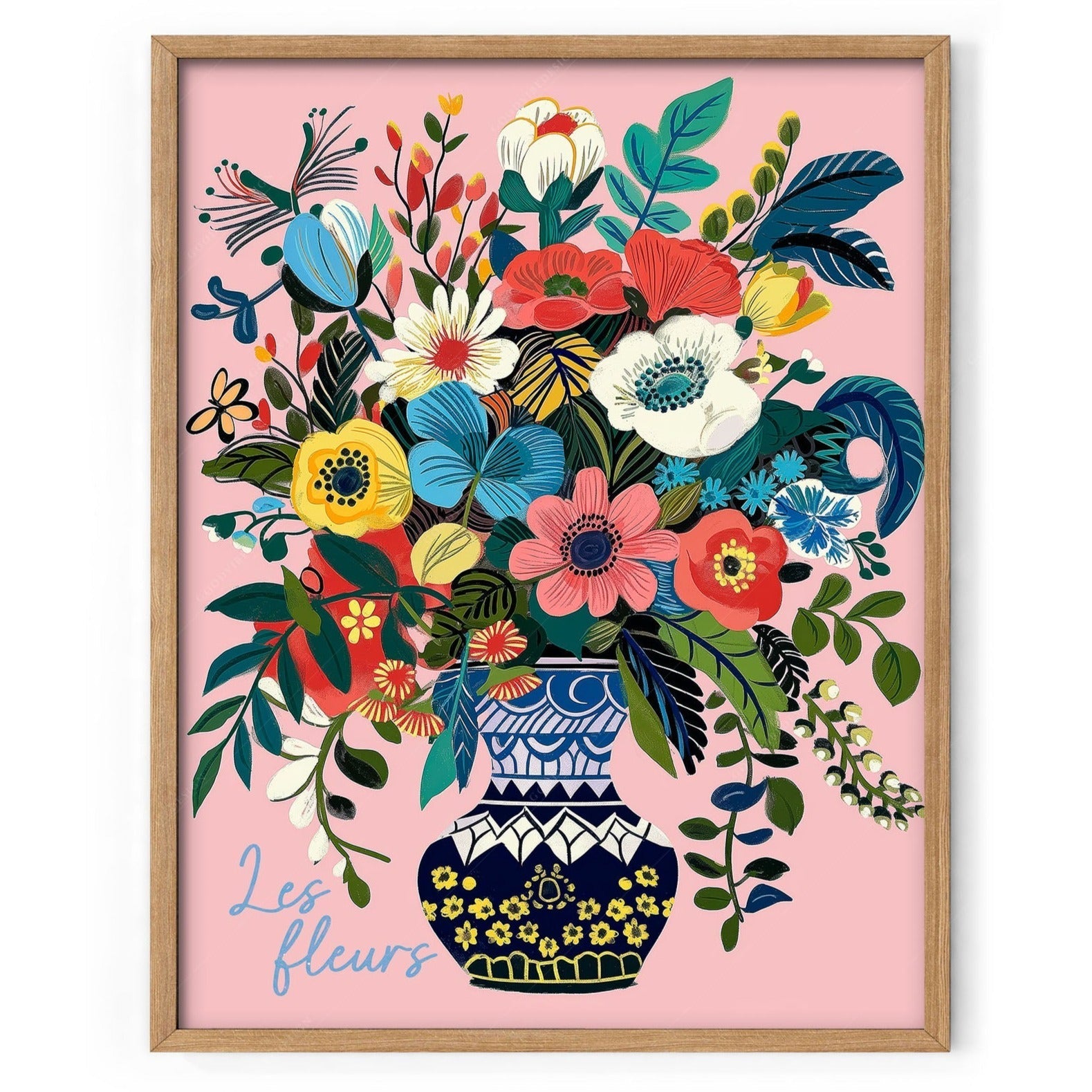 Les Fleurs Botanical Art Print – Colorful Flower Vase Wall Poster