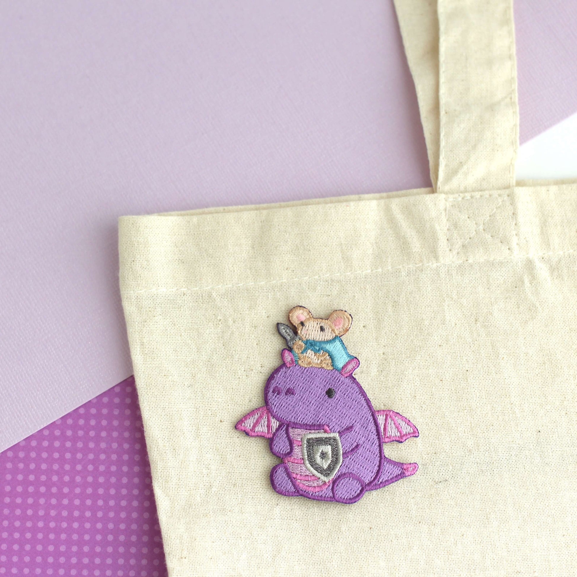 Mouse Riding Dragon Embroidered Iron-On Patch