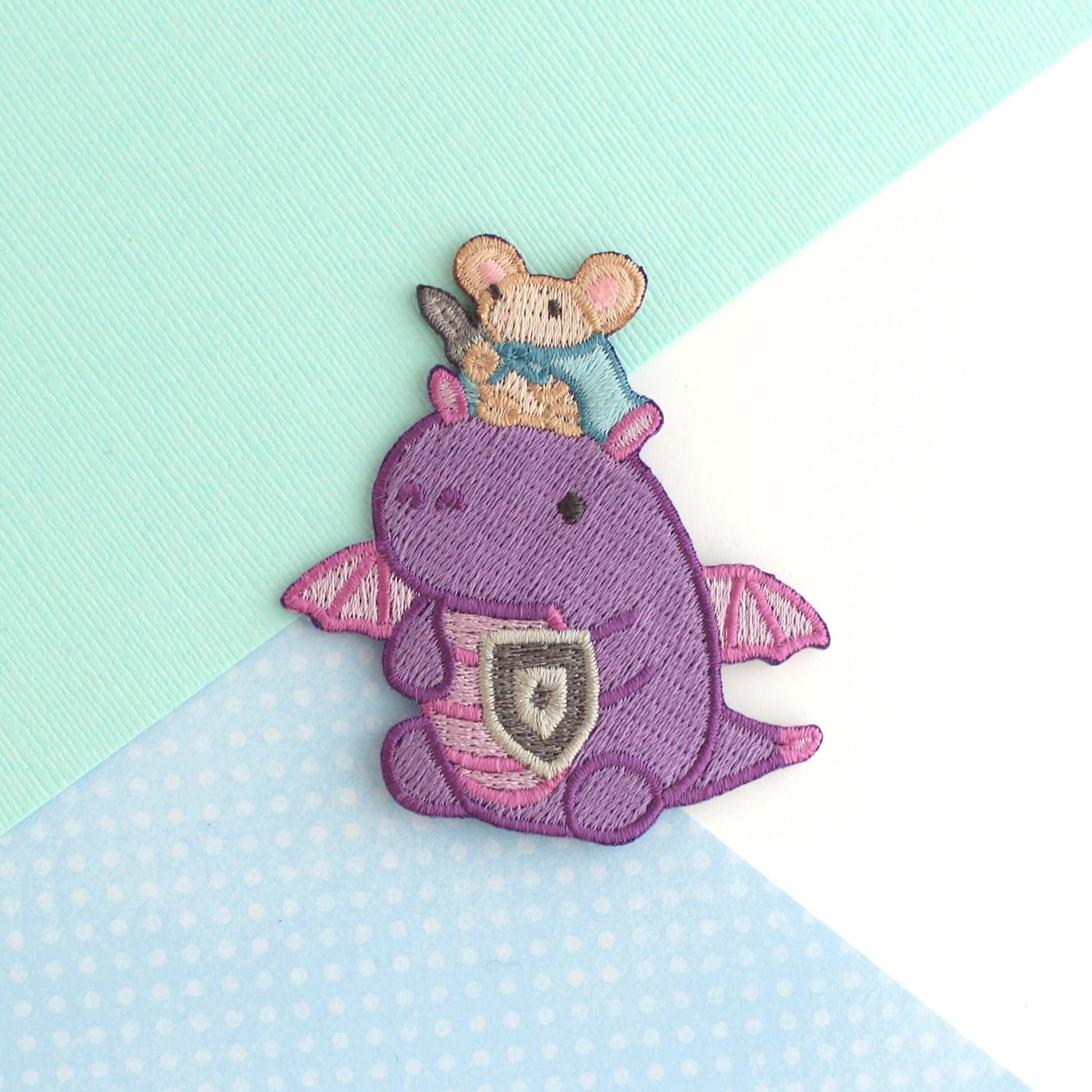 Mouse Riding Dragon Embroidered Iron-On Patch