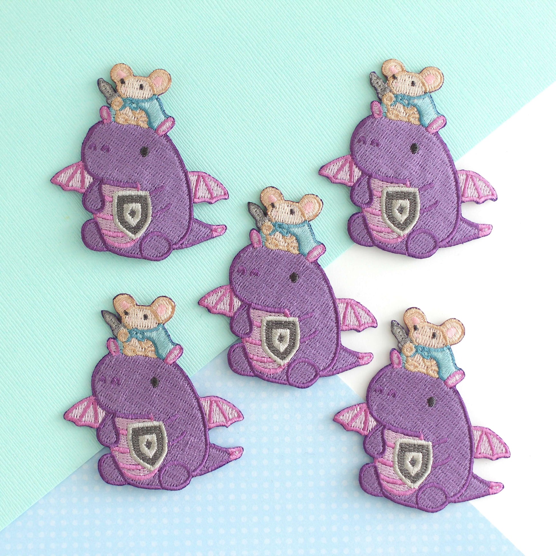 Mouse Riding Dragon Embroidered Iron-On Patch