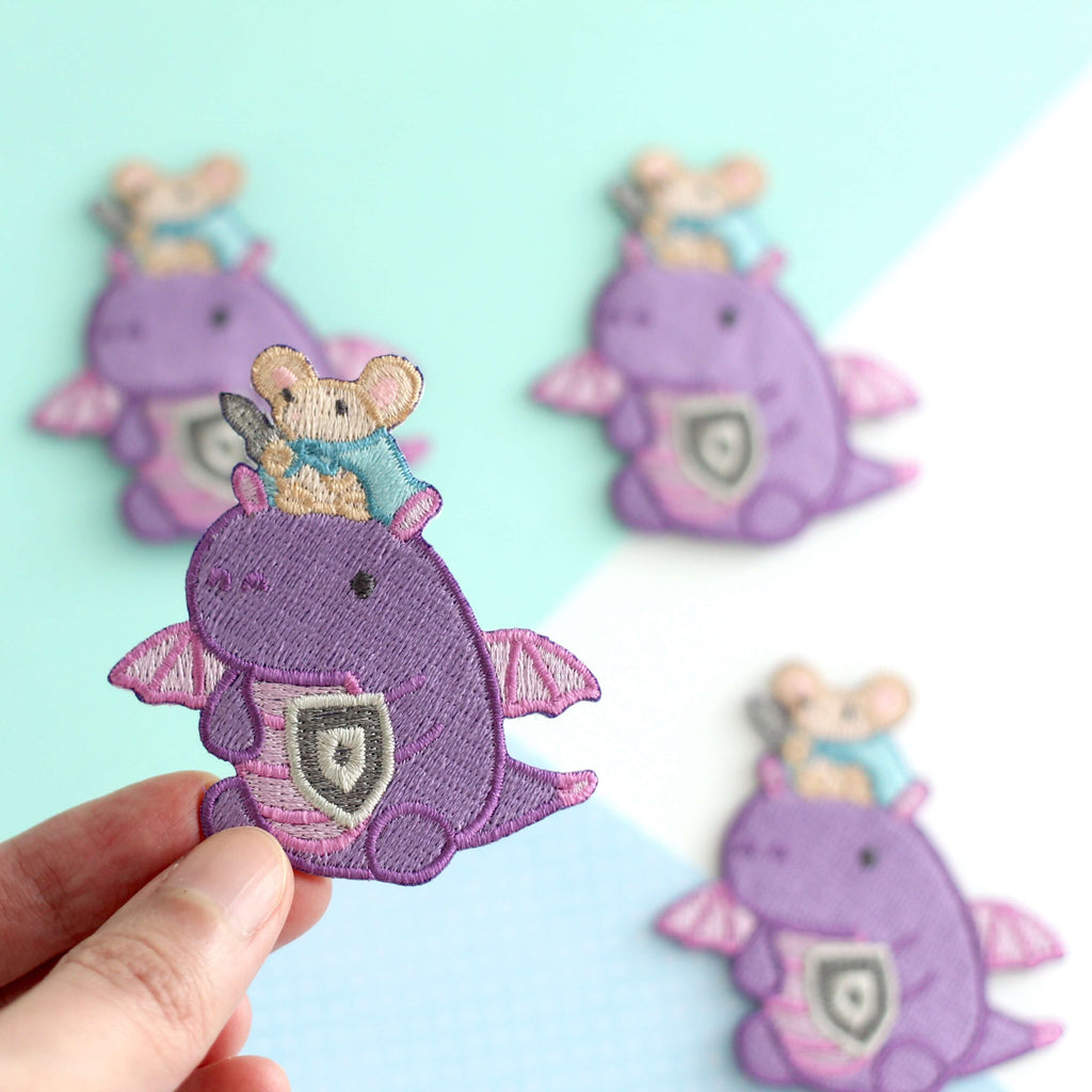 Mouse Riding Dragon Embroidered Iron-On Patch