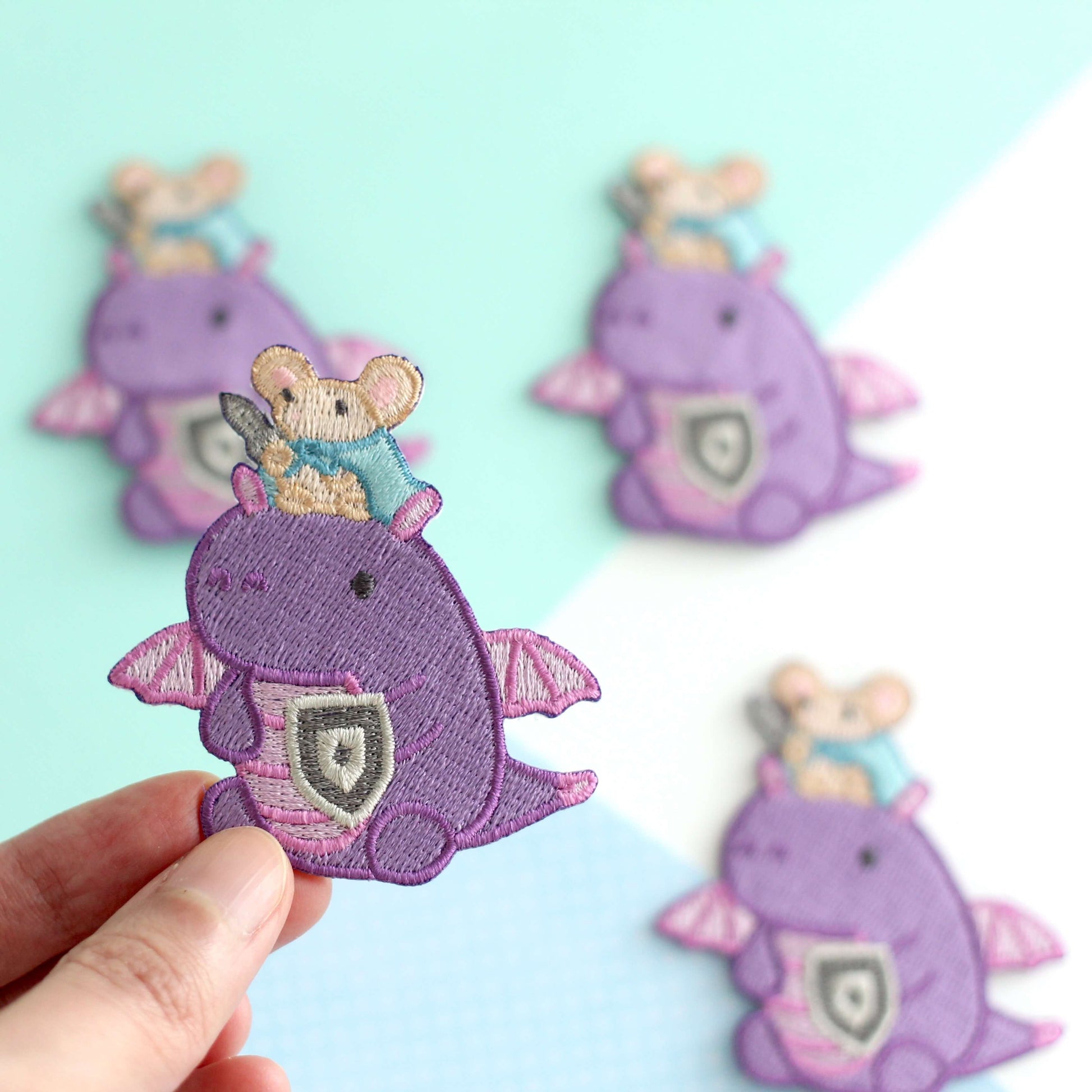 Mouse Riding Dragon Embroidered Iron-On Patch