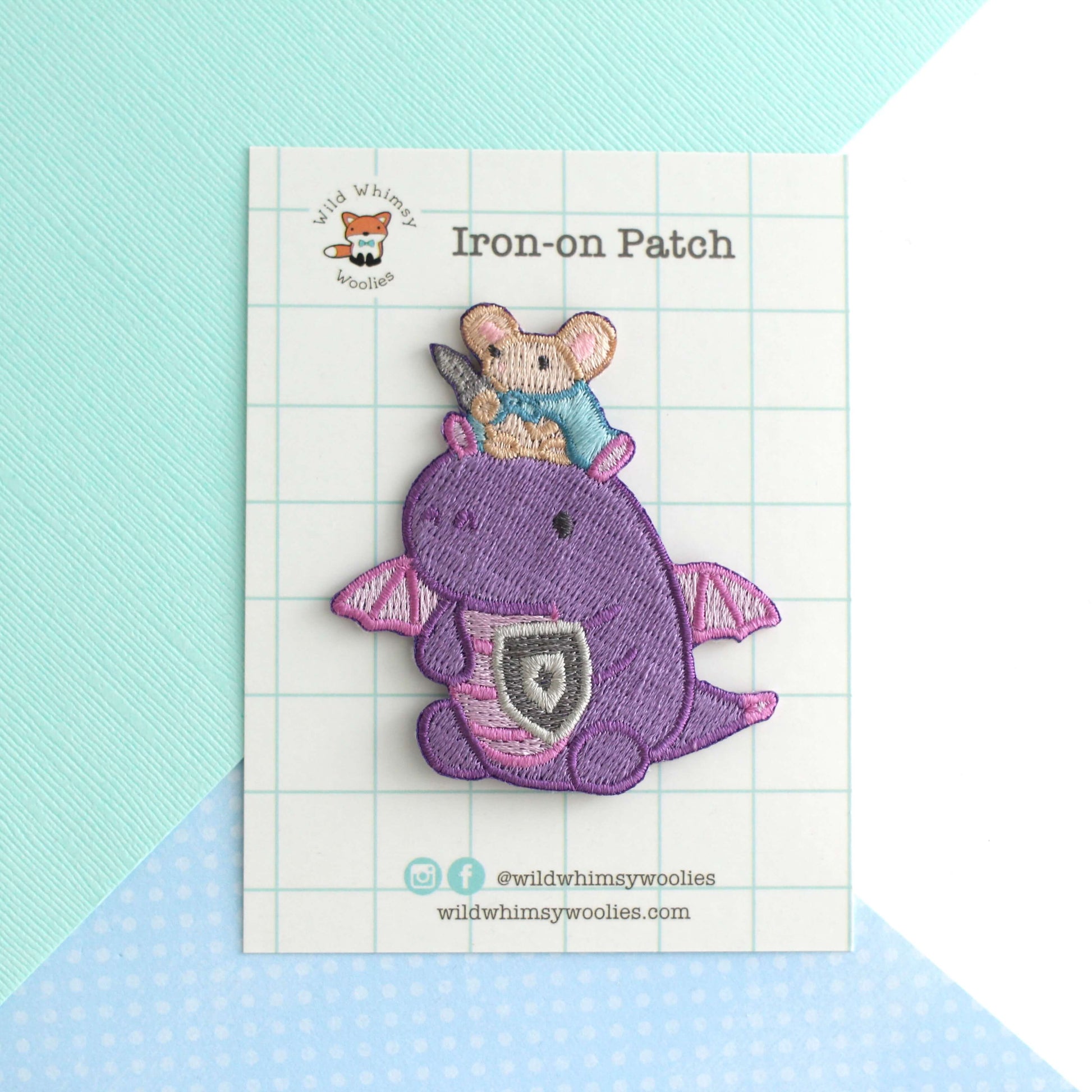 Mouse Riding Dragon Embroidered Iron-On Patch