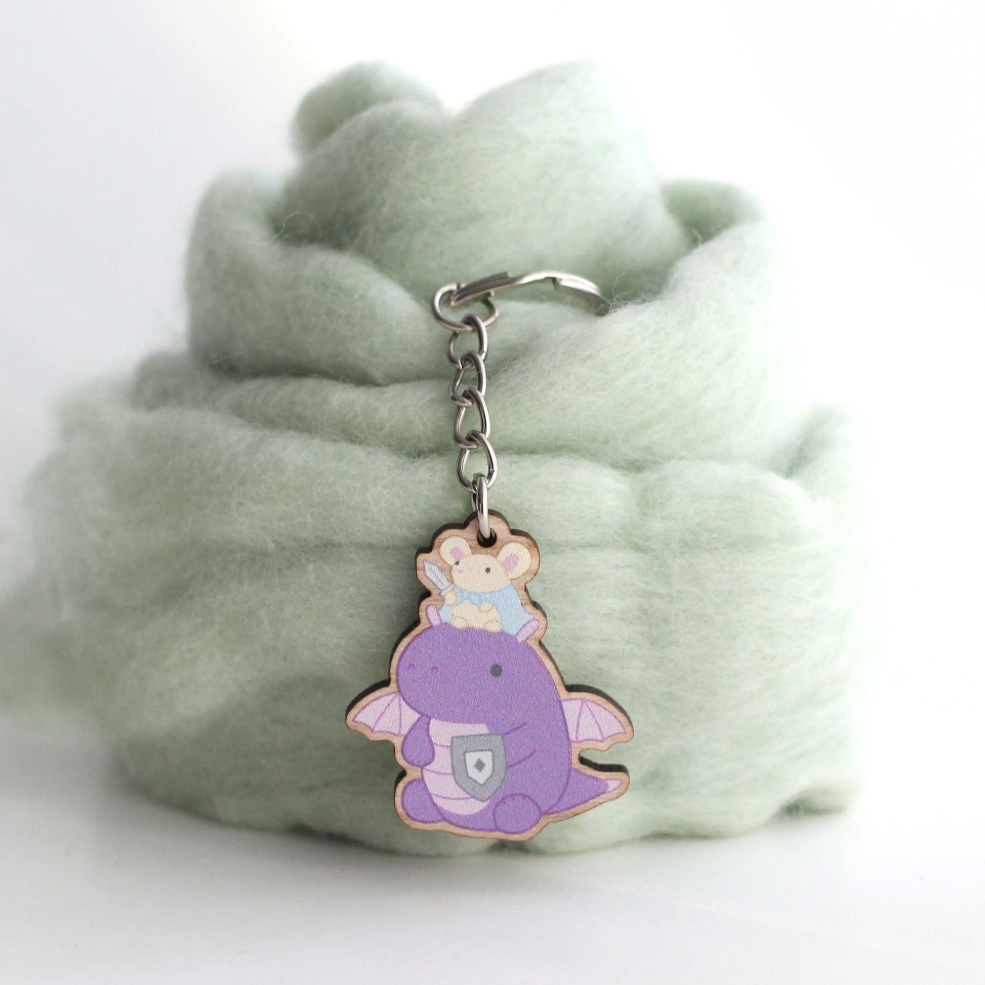 Porte-clés en bois Souris et Chevalier Dragon - Cadeau durable - Bijou de sac