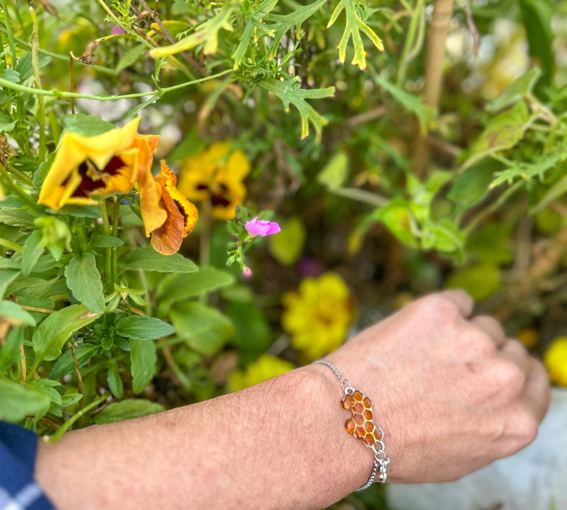 Dripping Honey Bee Bracelet - Handmade Silver Honeycomb & Bee Charm