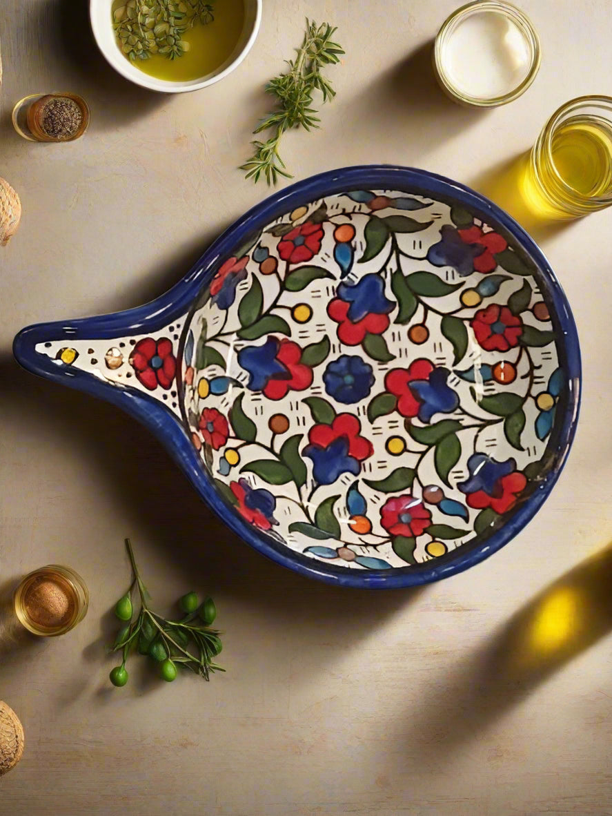 Handmade Ceramic Serving Pan 5 Inch Appetizer & Snack Dish Multiple Floral & Blue Rose Designs