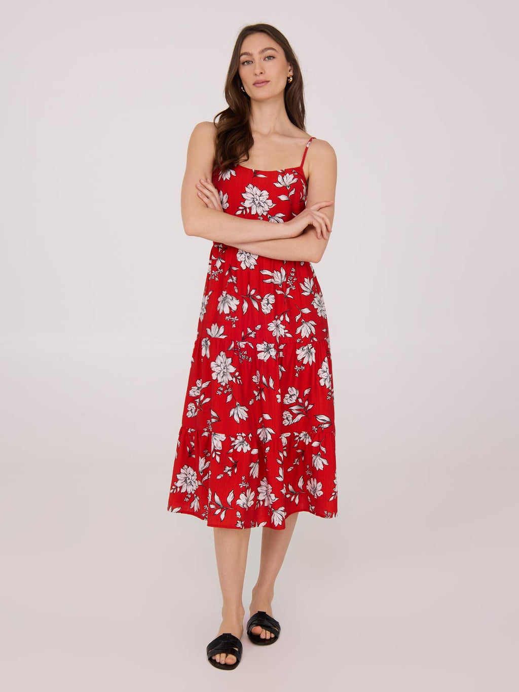 Robe midi imprimée à bretelles spaghetti