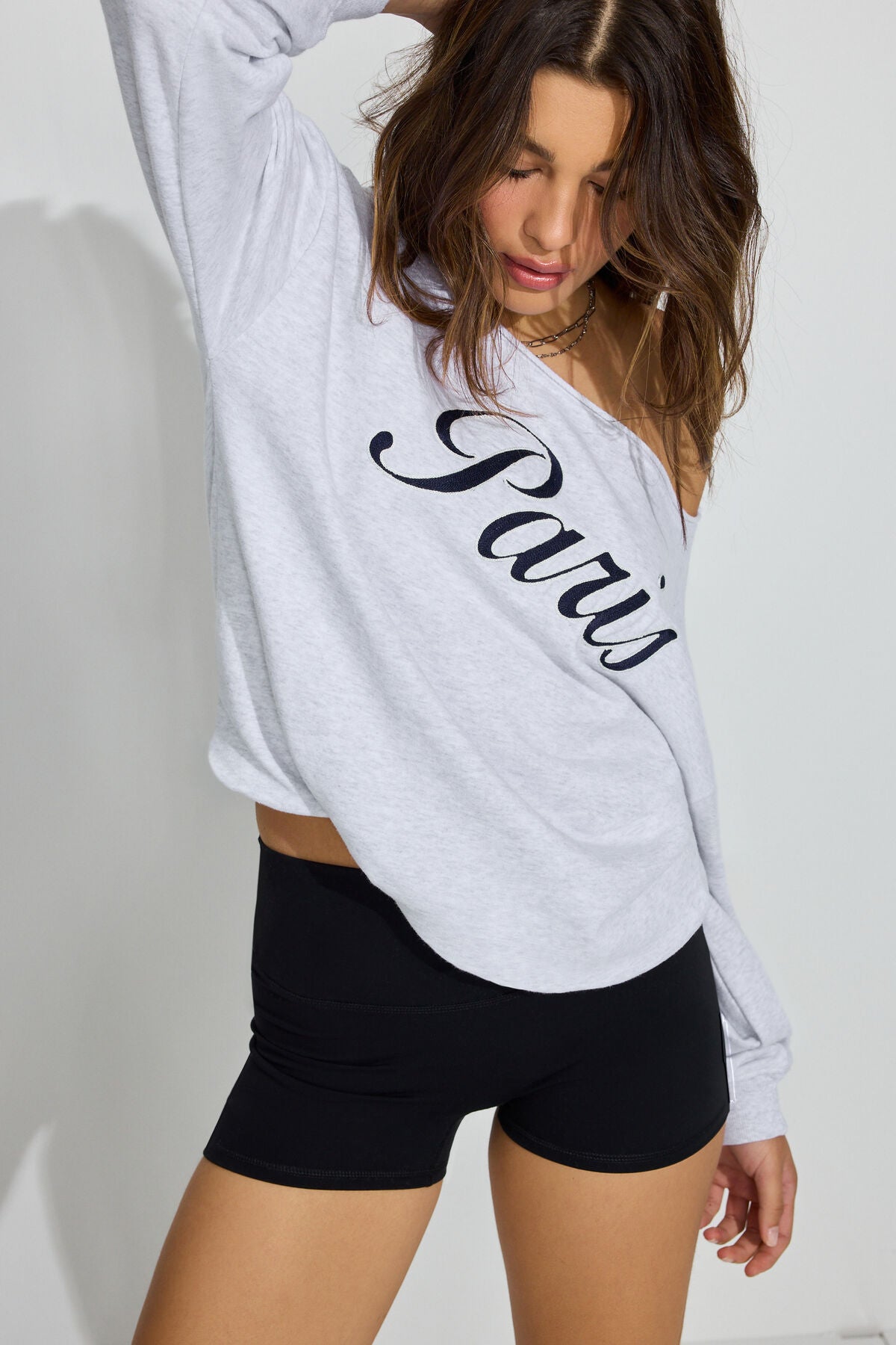Sweat-shirt à épaules dénudées en tissu éponge doux