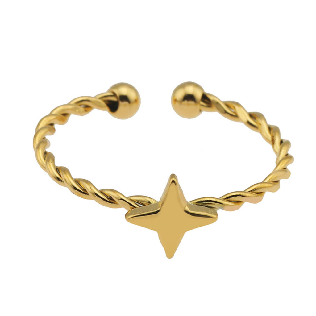 NICOLE Gold: Textured Ring with a Four Point Star Centre Piece