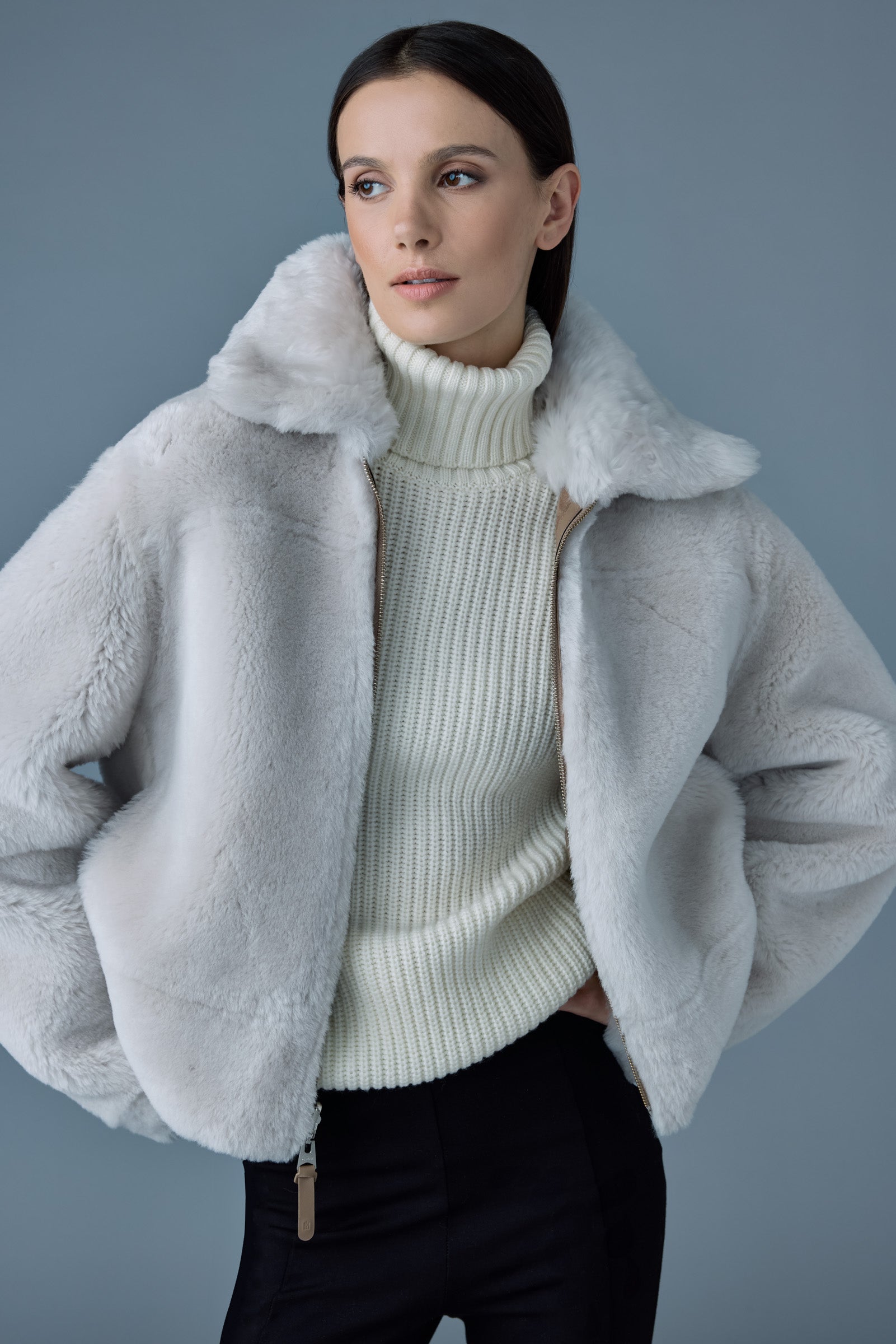 BETTY Veste réversible 2 en 1 en cuir et peau lainée