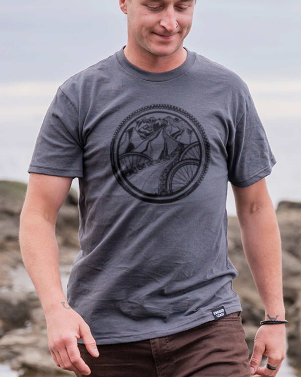BIKE WORLD - T-shirt mixte en coton biologique - Gris orage