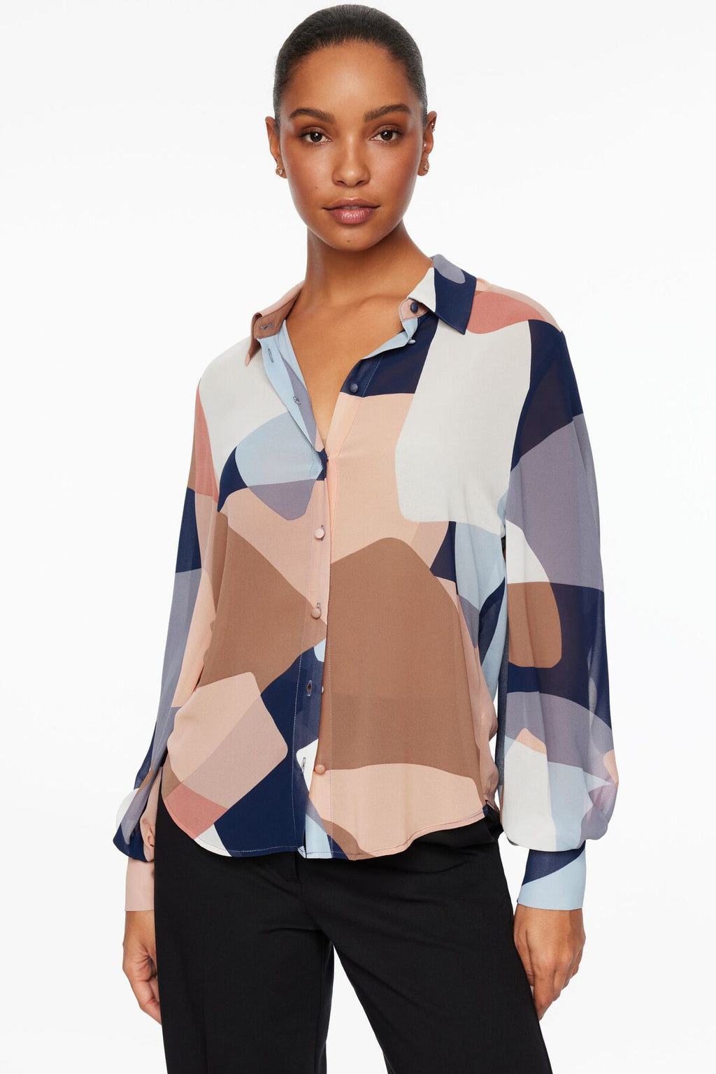 Sheer Balloon Sleeve Blouse