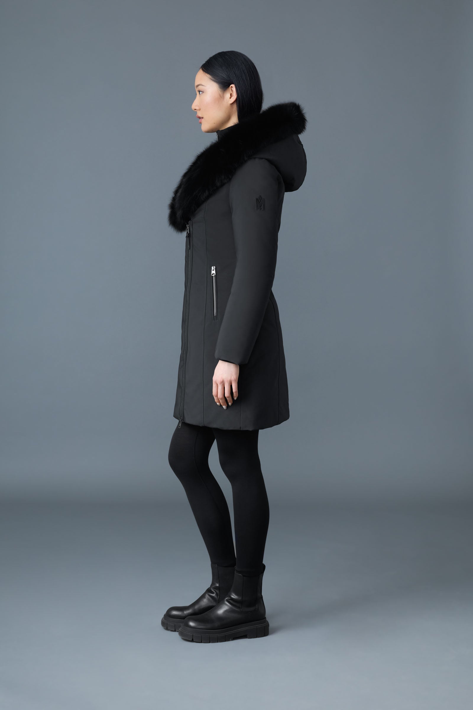 Manteau TRISH Powder Touch avec fourrure de renard bleu Signature Mackage Collar