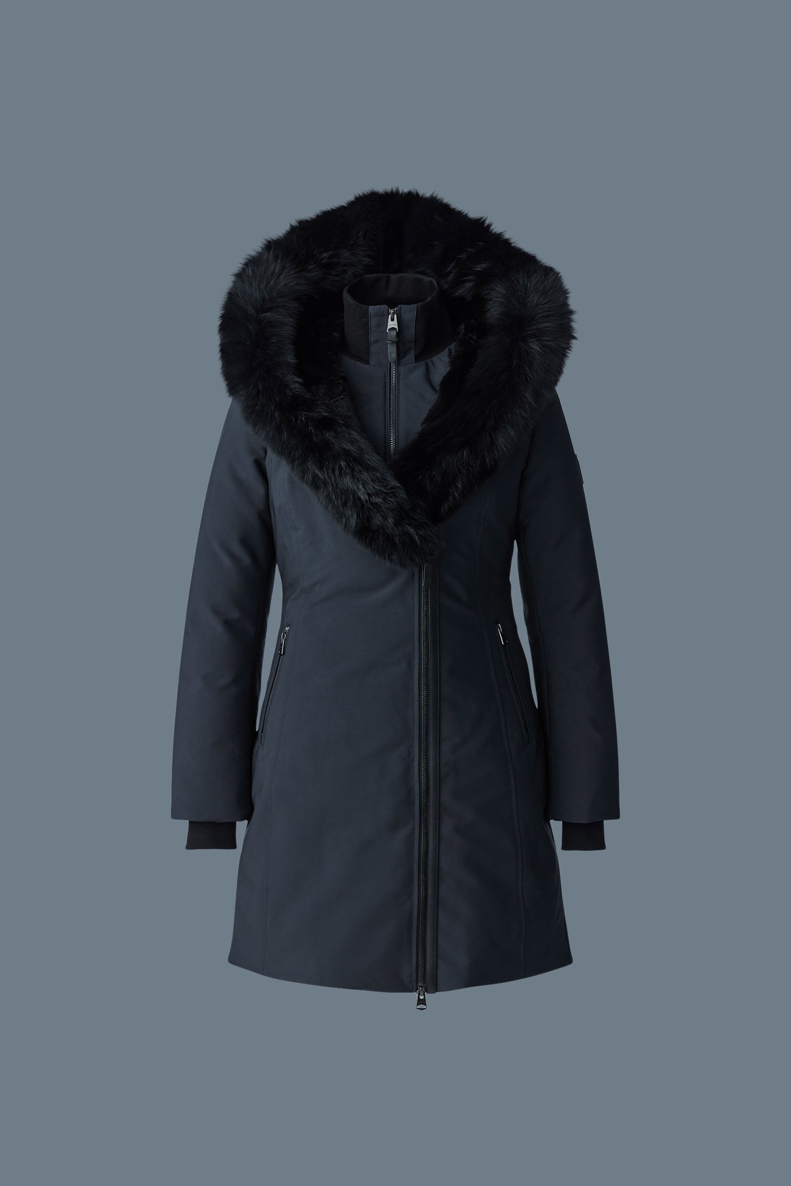 Manteau TRISH Powder Touch avec fourrure de renard bleu Signature Mackage Collar