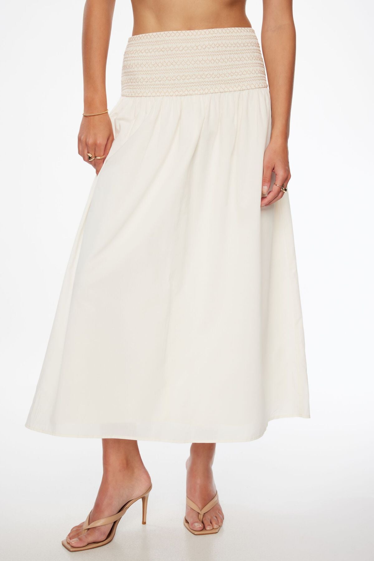 Jupe longue smockée taille basse