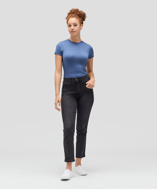 T-shirt slim col rond en laine mérinos pour femme