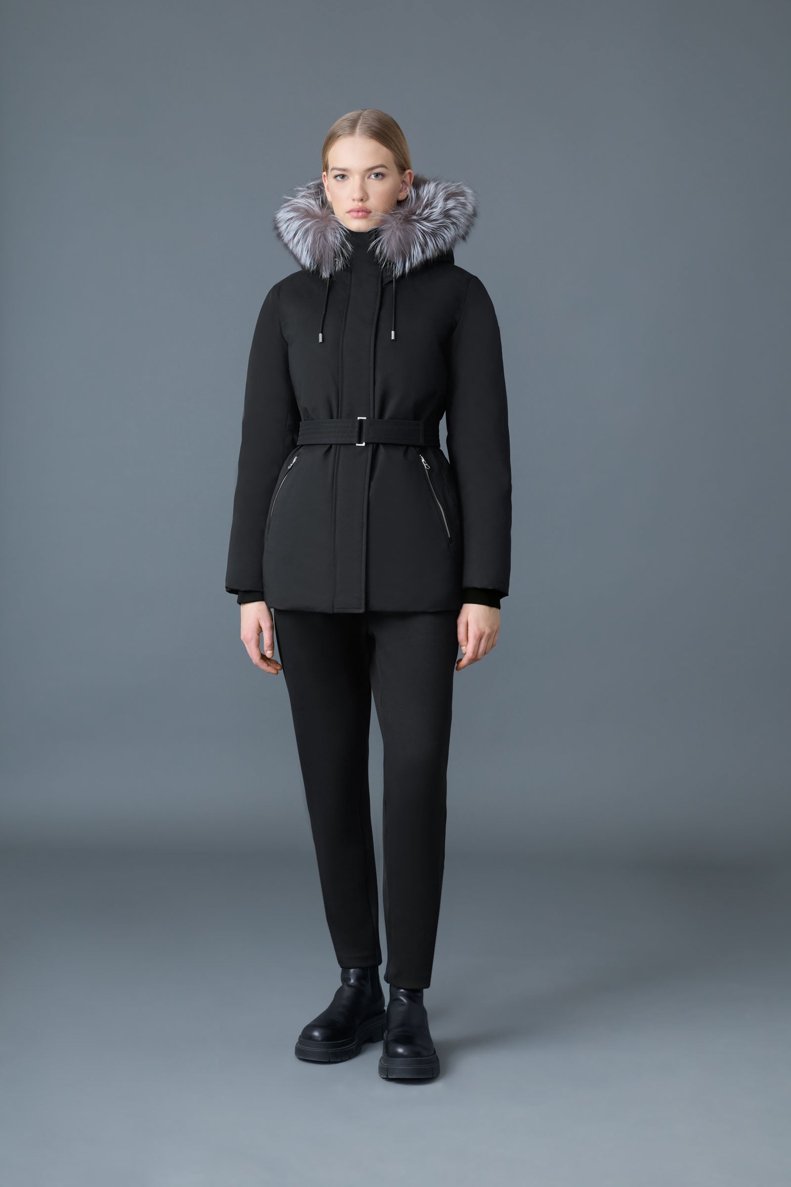 Parka en duvet 2 en 1 JENI avec plastron amovible et fourrure de renard argenté