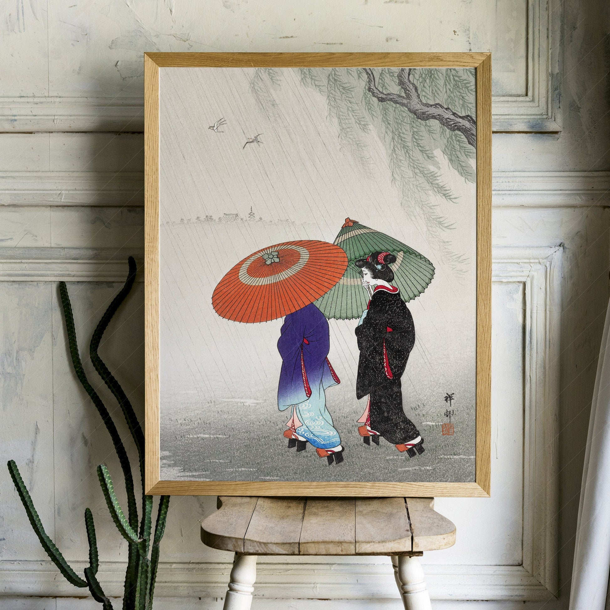 Ohara Koson Two Women in the Rain Art Print – Japanese Woodblock Poster