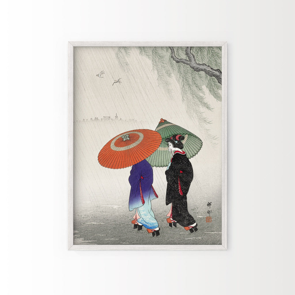 Ohara Koson Two Women in the Rain Art Print – Japanese Woodblock Poster