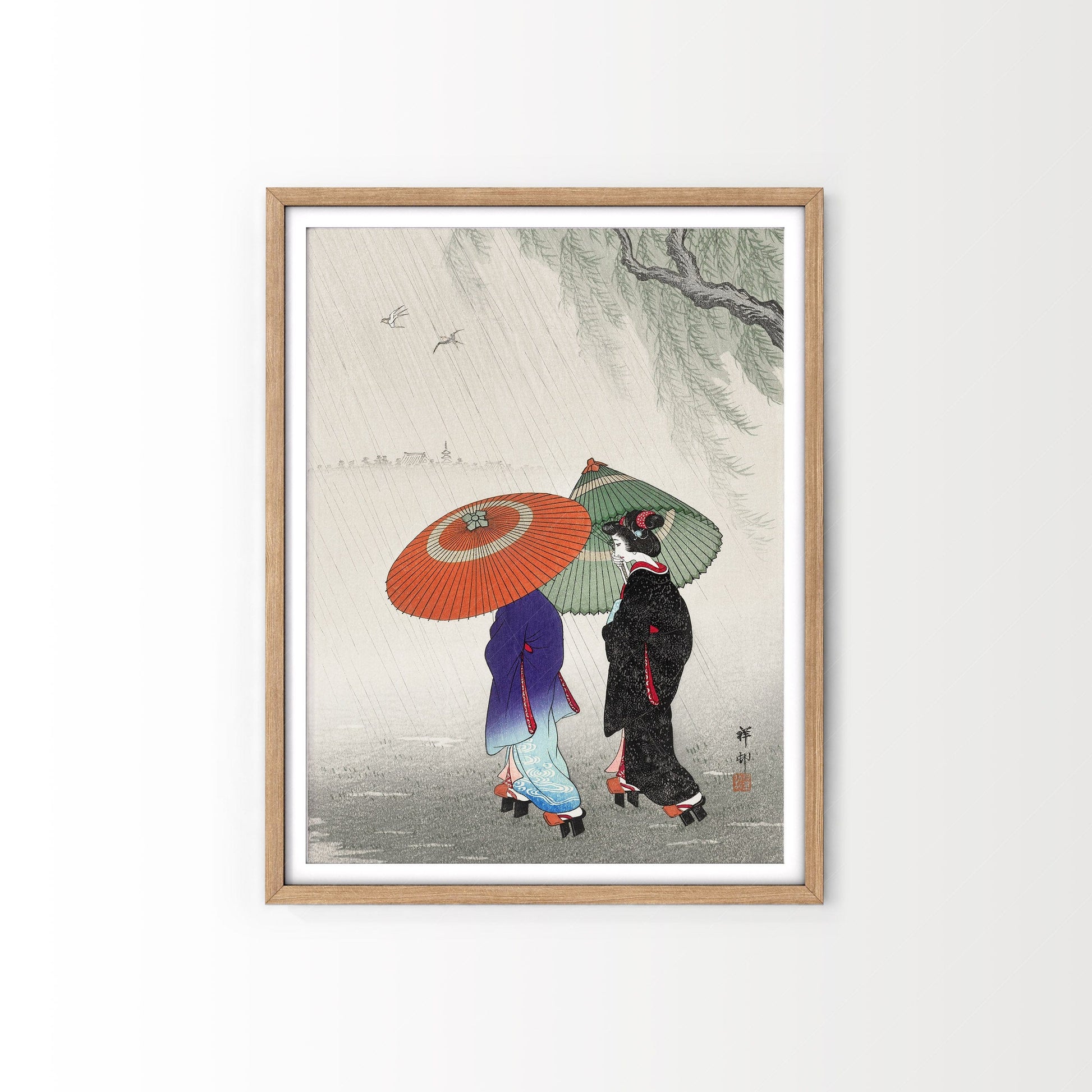 Ohara Koson Two Women in the Rain Art Print – Japanese Woodblock Poster