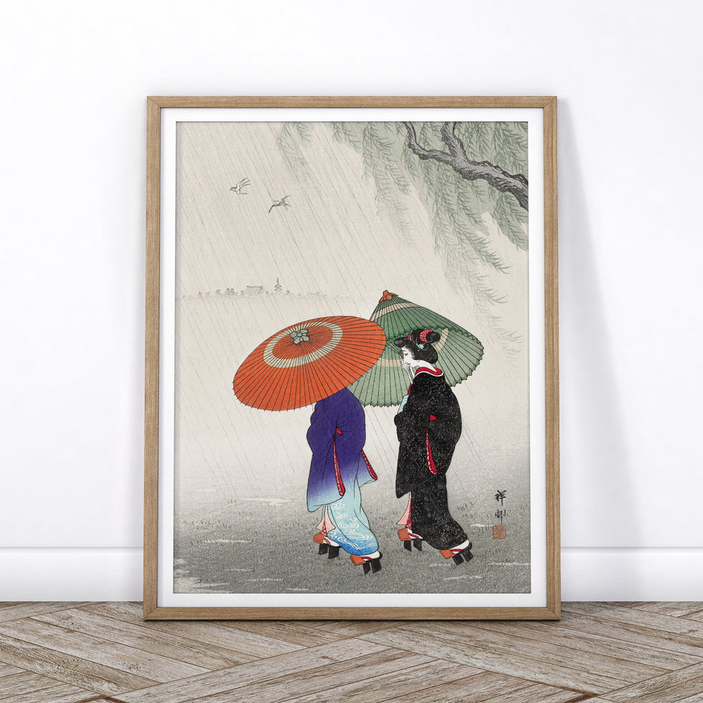 Ohara Koson Two Women in the Rain Art Print – Japanese Woodblock Poster
