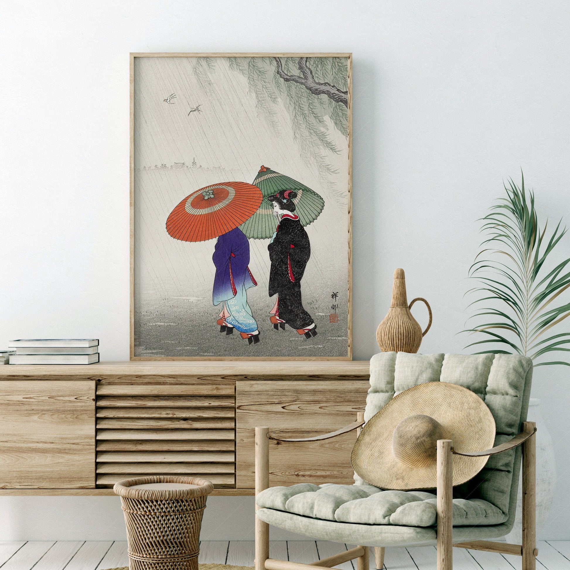 Ohara Koson Two Women in the Rain Art Print – Japanese Woodblock Poster
