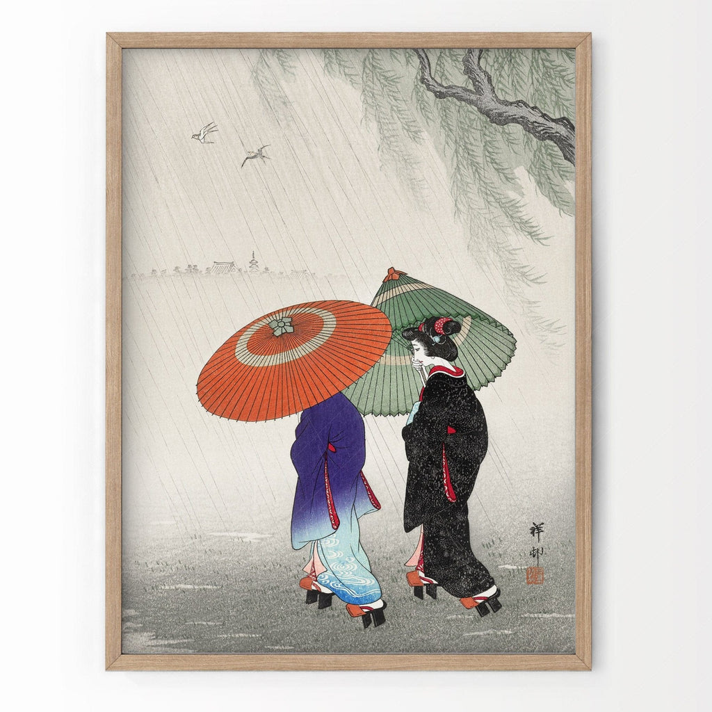 Ohara Koson Two Women in the Rain Art Print – Japanese Woodblock Poster
