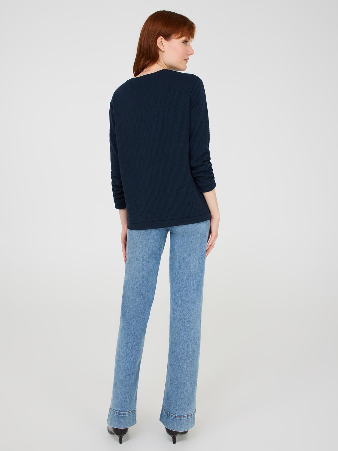 3/4 Ruched Sleeve Jacquard Sweatshirt