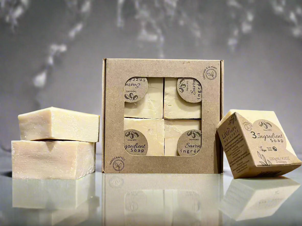 Organic Olive Oil Soap Bar 4-Pack Bars Unscented Handmade No-chemicals Soap Bar