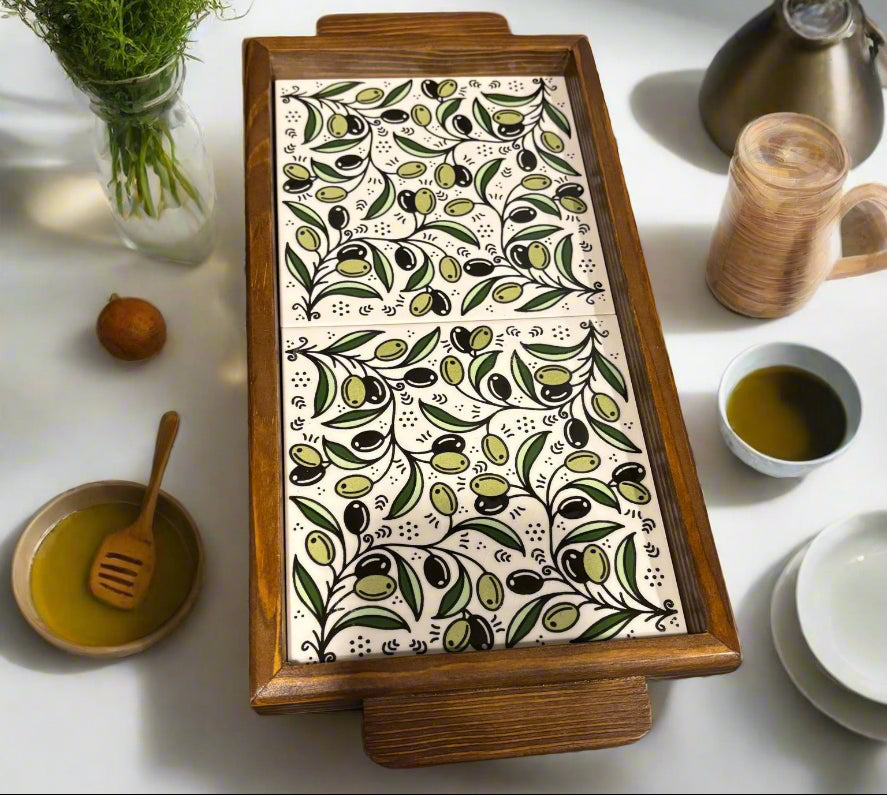Handcrafted Palestinian Ceramic Serving Tray – Rectangular Appetizer Board