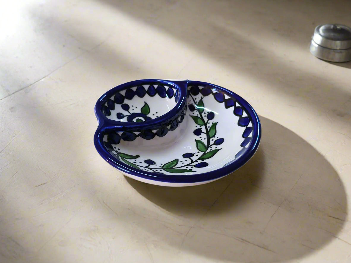 Handcrafted Ceramic Olive & Oil Appetizer Plate | Serving dish | Available in Various Patterns