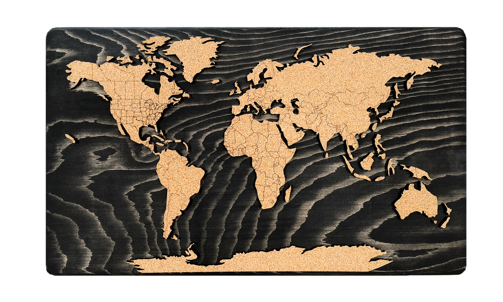 Carte du monde en liège et bois 3D à épingles | 24 x 14