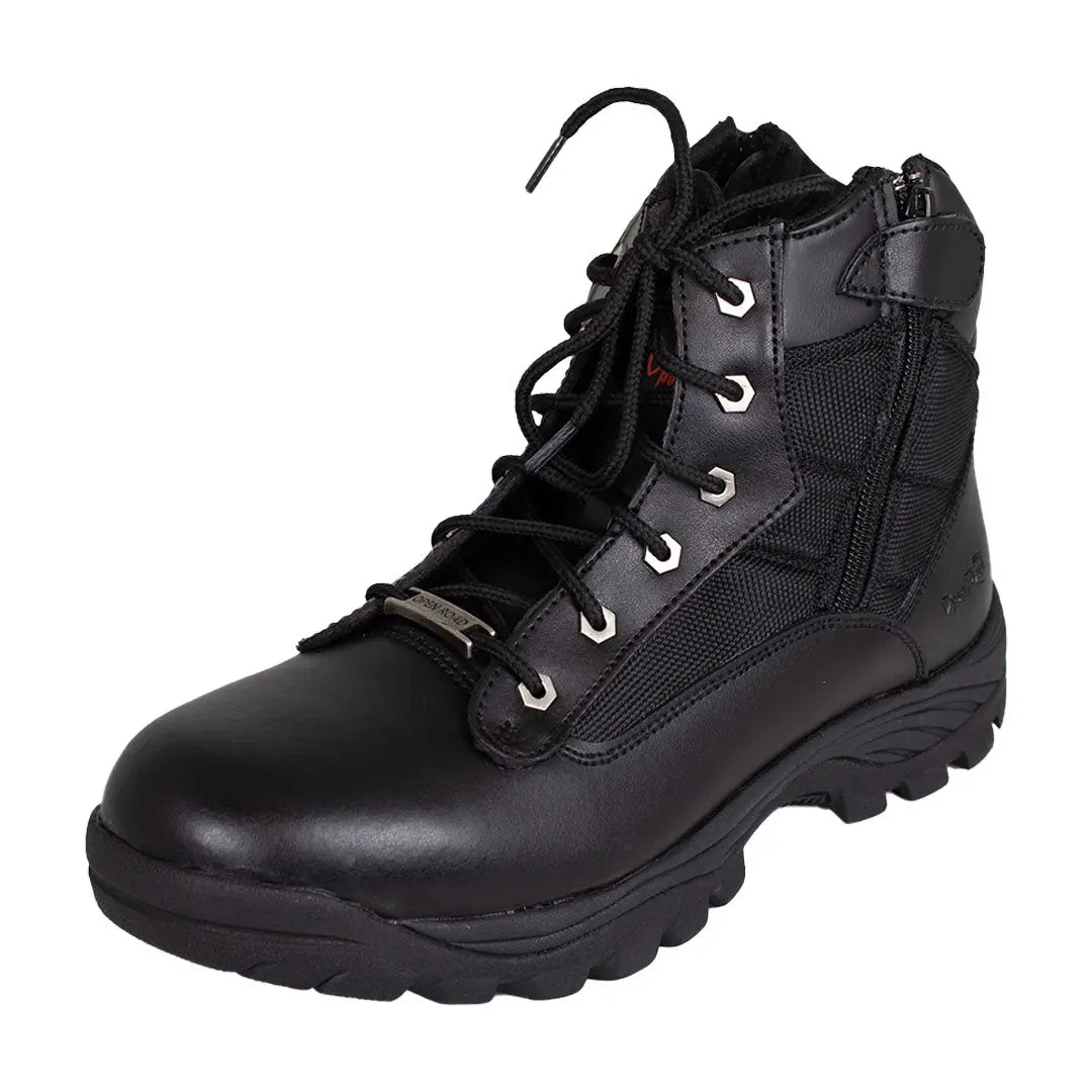 Bottes tactiques à lacets en cuir noir pour hommes Open Road avec fermeture éclair latérale