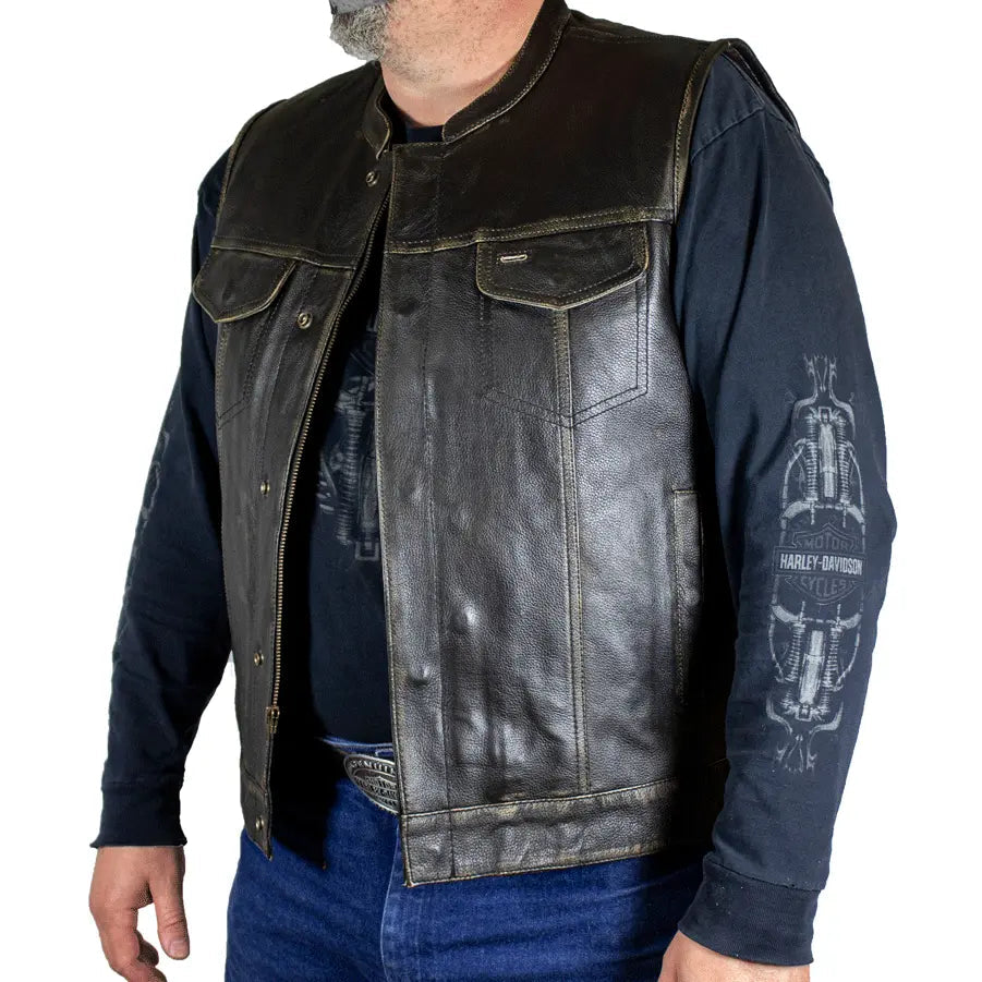 Open Road Men's Distressed Leather Club Vest