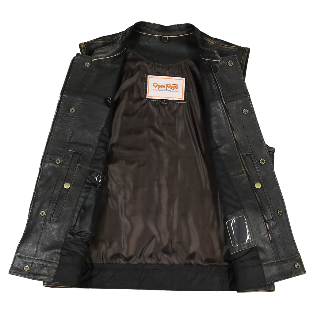 Open Road Men's Distressed Leather Club Vest