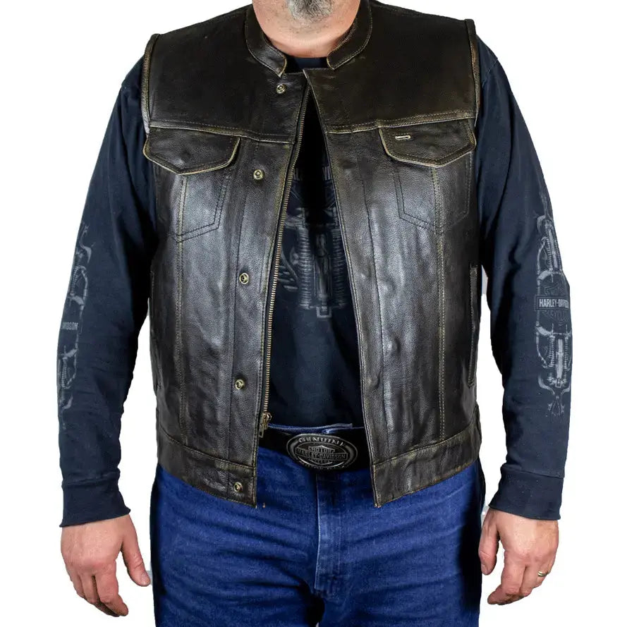 Open Road Men's Distressed Leather Club Vest