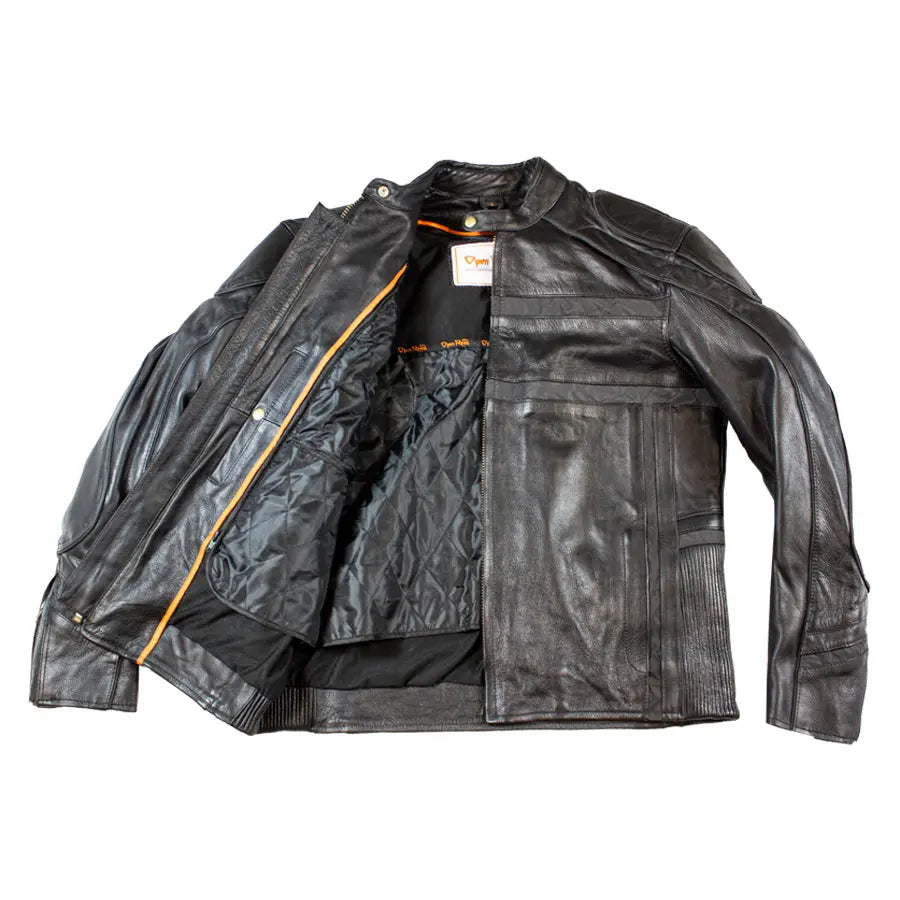 Open Road Men's Reflective Piping Leather Motorcycle Jacket