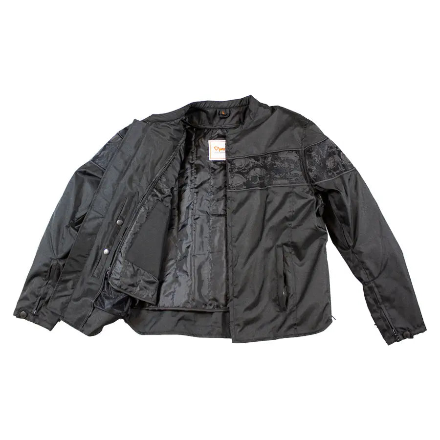 Open Road Men's Reflective Skull Textile Motorcycle Jacket