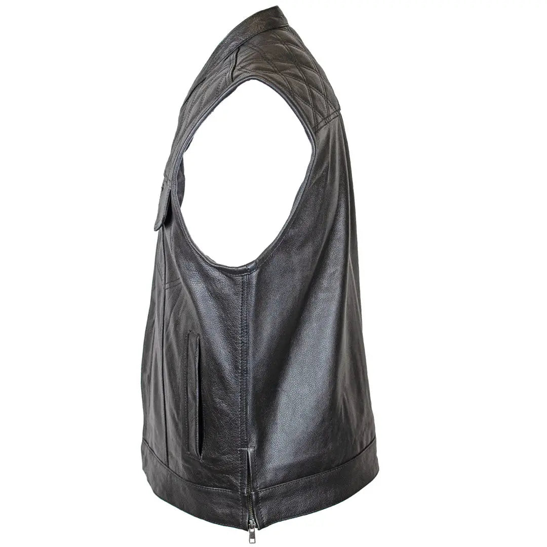 Open Road Men's Upside Leather with Black Stitched Diamonds Vest