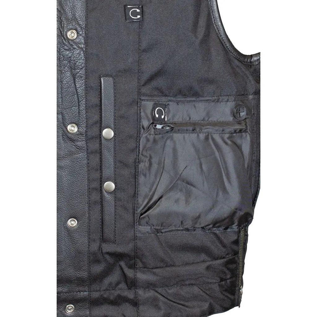 Open Road Men's Upside Leather with Black Stitched Diamonds Vest