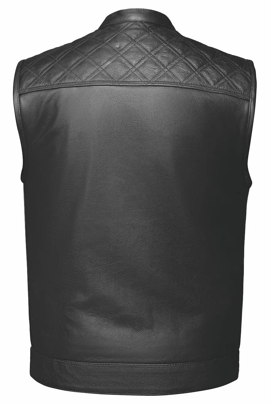 Open Road Men's Upside Leather with Black Stitched Diamonds Vest