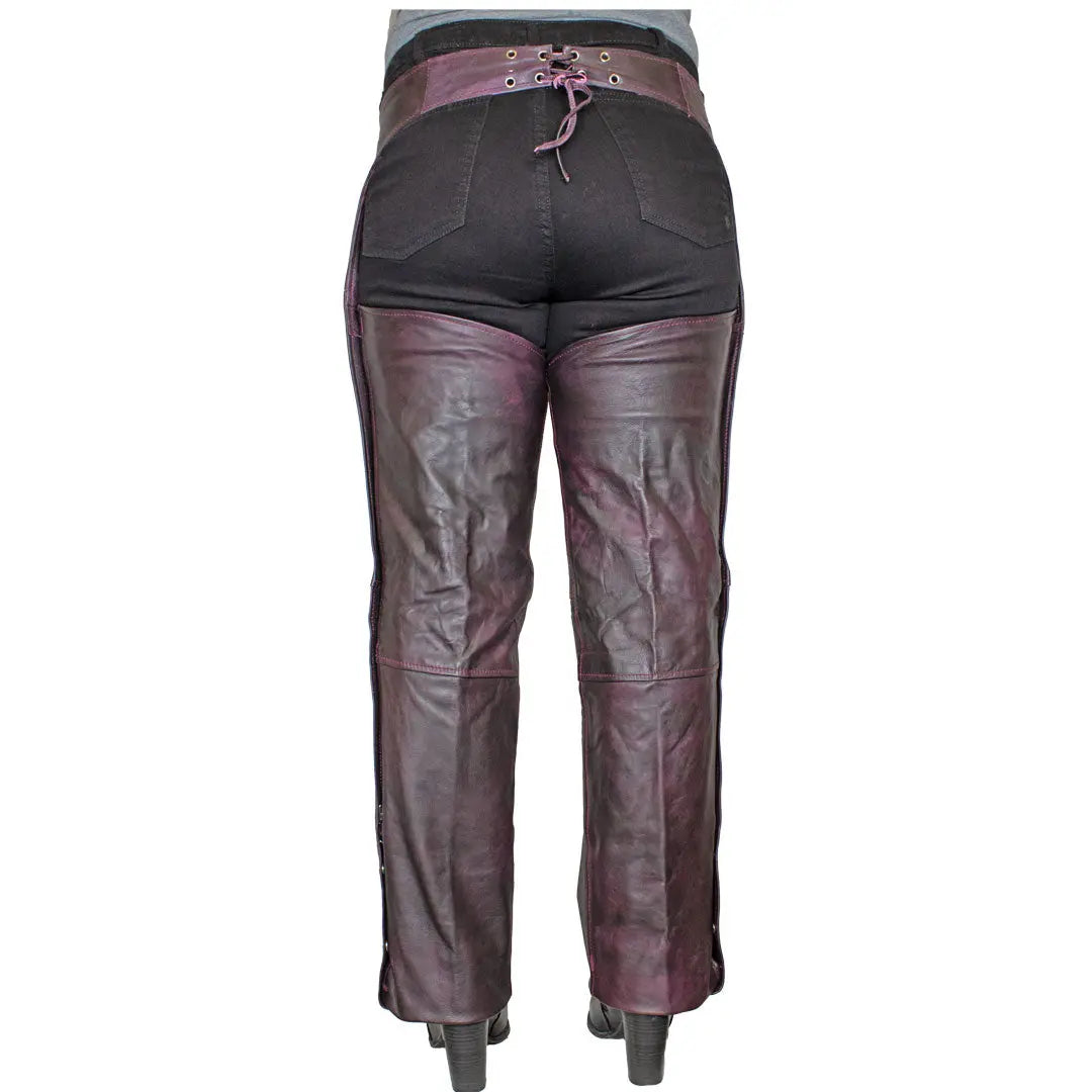 Open Road Women's Dark Purple Wash Leather Chaps