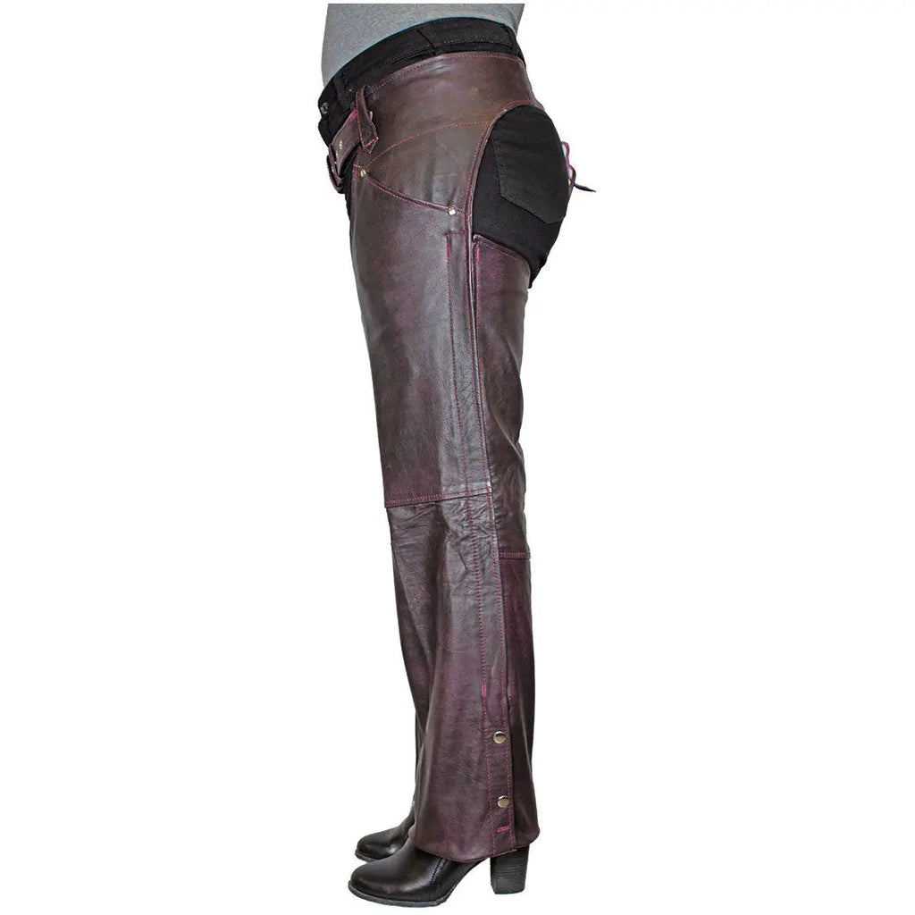 Open Road Women's Dark Purple Wash Leather Chaps