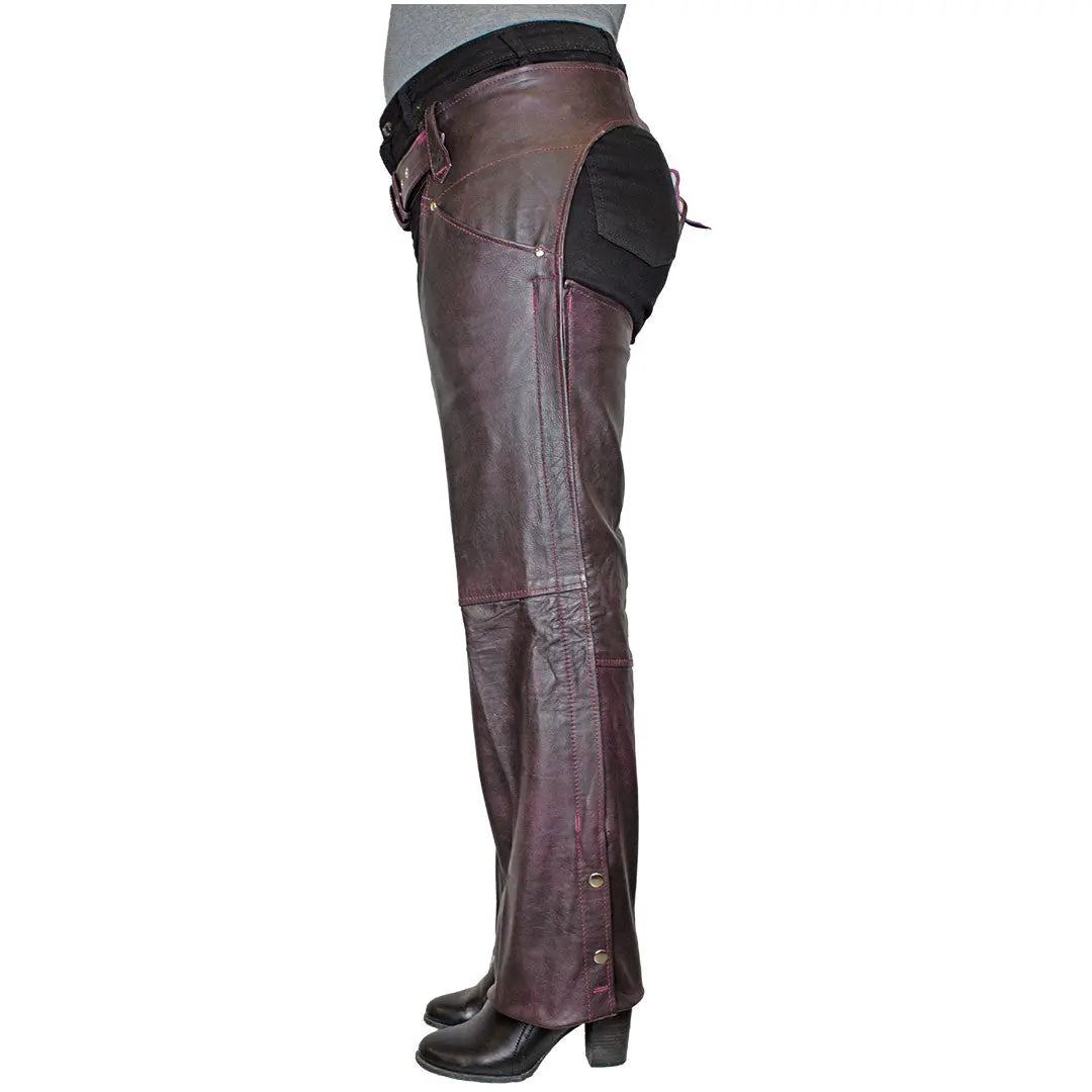 Open Road Women's Dark Purple Wash Leather Chaps